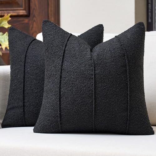 Textured Boucle Throw Pillow Covers 18x18 Inch Set of 2 Black - color: Black, size: 18" x 18" (Pack of 2)
