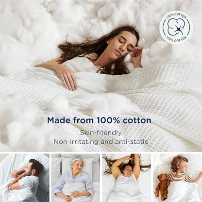 Bedsure 100% Cotton Blanket, Waffle Weave, Full Size, White, 80"x90" - color: 01 White, size: Full (80" X 90")