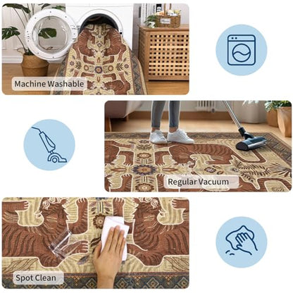 GarveeHome Tiger Print 2.5'x8' Washable Non Slip Runner Boho Hallways Rugs - color: Camel, size: 2'6" x 8' (Rectangular)