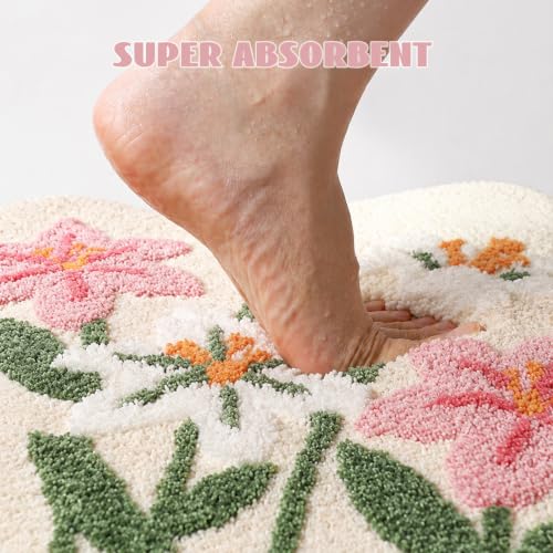 Cloud-Shaped Lily Bath Mat, Soft Non-Slip Fluffy Fresh Flowers Bathroom Rug, Ultra Absorbent Microfiber Shaggy Door Mat, Machine Washable Bath Rug Carpet for Bathtub Bedroom 20x31 Inch (White) - color: White