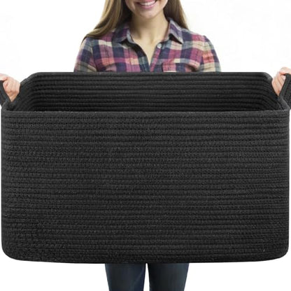 OIASKET 70L Large Blanket Basket, 21.6" x 16.9" x 11.8" Woven Basket - color: Black, size: 21.6"x16.9"x11.8"
