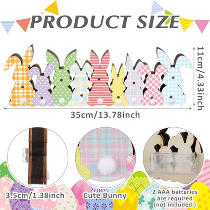 Yousoontic Easter Decorations, Bunny Easter Decor for Table with LED Lights Wood Bunny Table Centerpieces with Plush Tail 3D Block Rabbit Sign Farmhouse Decor for Spring Home Mantel Desk Office Party - style: Bunny