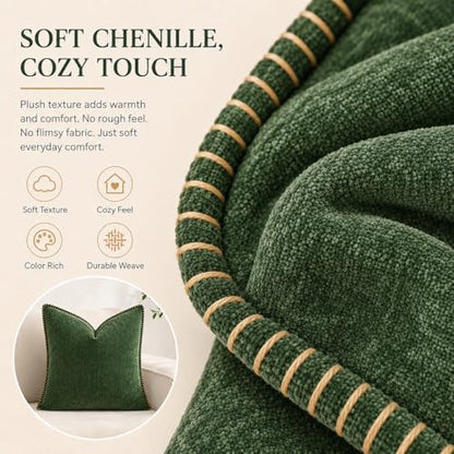 Green Throw Pillow Covers 18x18 Inch, Pack of 2 Chenille - color: Chenille-dgreen