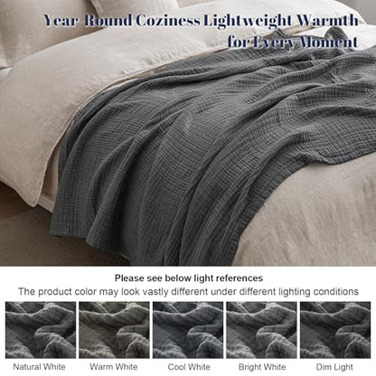 PHF 100% Cotton Muslin Blanket for Adults, Twin XL 66"X90", Greyish Black - color: 04 - Greyish Black, size: Twin XL(66"X90")