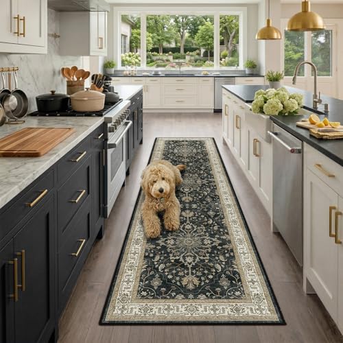 RELEANY Washable Vacuum-Friendly Area Rugs Runner 2'x8' Black/Vintage - color: Black/Vintage, size: 2' x 8' (Rectangular)
