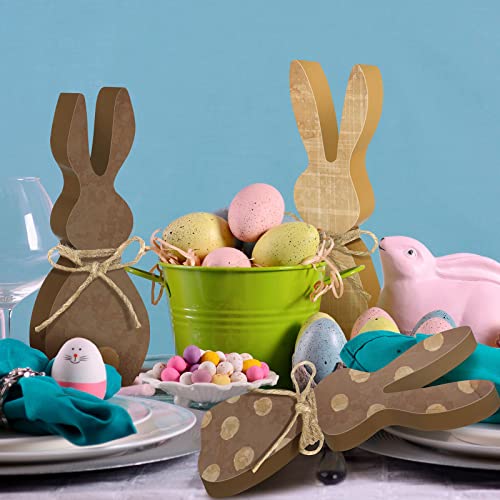 Karenhi 3 Pcs Easter Wooden Bunny Decor Sign with Rope, Cute Style