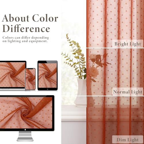 Terracotta Sheer Curtains 84 Inches Long 2 Panels Boho Polka Dots Pattern - color: Terracotta, size: 52"W x 84"L (Pack of 2)
