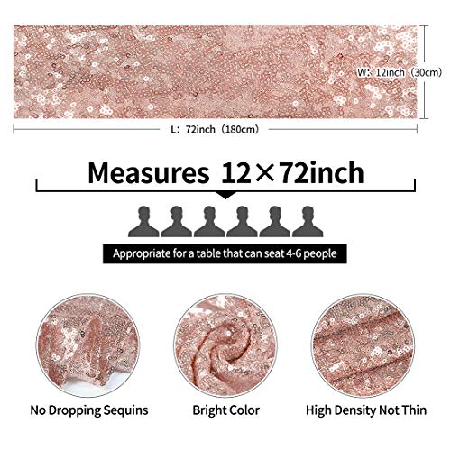 Pufogu 12 x 72 inches Rose Gold Sequin Table Runner, 2 Packs - color: Rose Gold