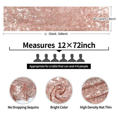 Pufogu 12 x 72 inches Rose Gold Sequin Table Runner, 2 Packs - color: Rose Gold