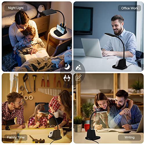 LED Desk Lamp with 10W Wireless Charging & Pen Holder, Black - color: Black
