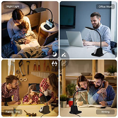 LED Desk Lamp with 10W Wireless Charging & Pen Holder, Black - color: Black