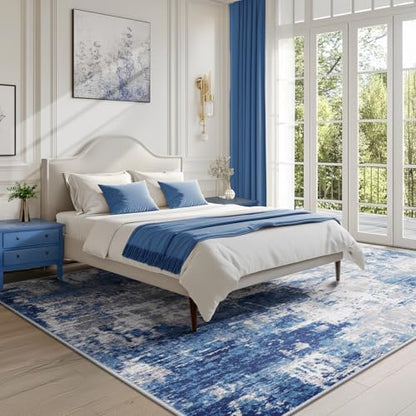 RELEANY Washable 4'x5' Abstract Area Rug for Living Room Blue Gray - color: Blue/Gray, size: 4' x 5' (Rectangular)