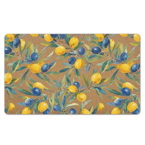 Mediterranean Lemon Door Mat, Mediterranean Blueberry Lemon Front Door Mat Outside Entrance, Chinoiserie Lemons Artificial Coir Doormat Rugs for Indoor Entryway Entry Outdoor, 17x30 Inch - color: Blueberry
