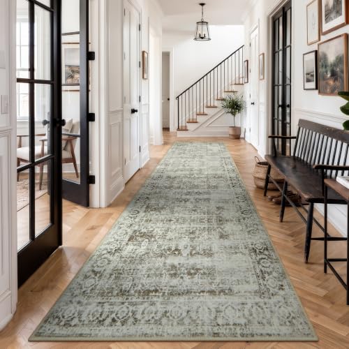 Morebes Vintage Long Runner Rug 2.5x12, Brown Distressed Non Slip Washable Hallway Runner, Soft Vintage Farmhouse Carpet Runner for Hallway 12ft Kitchen Entryway Laundry Room - color: Brown/Multi, size: 2.5' x 12' (Runner)