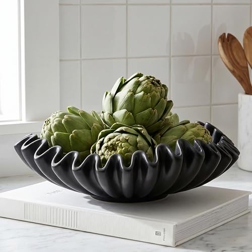 FESTGLOX Black Decorative Bowl, Decorative Fruit Bowls for Kitchen Counter - color: Black-9.65in