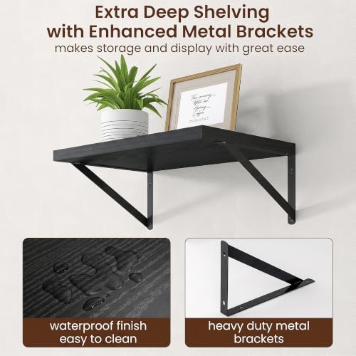 Axeman Deep Floating Shelves, 18'' x 12'' Black Wall Shelves Set of 2 - color: Black, size: 18W x 12D