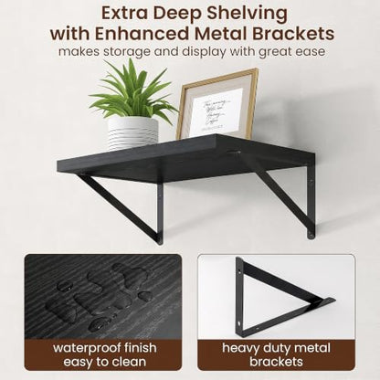 Axeman Deep Floating Shelves, 18'' x 12'' Black Wall Shelves Set of 2 - color: Black, size: 18W x 12D