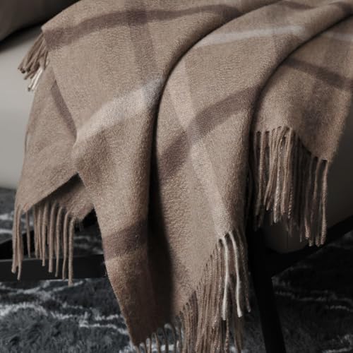 EP Mode 100% Pure Cashmere Throw Blanket for Sofa, Neutral Windowpane - color: Neutral Windowpane