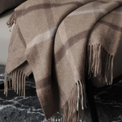 EP Mode 100% Pure Cashmere Throw Blanket for Sofa, Neutral Windowpane - color: Neutral Windowpane