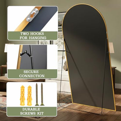 MISSDAY Oversized Full Length Mirror, Arched Floor Mirror 83" x 44", Gold