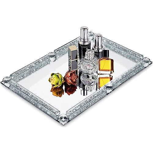Crystal Glass Tray, 11.8"x7.9" Silver Rectangular Perfume Tray - color: Silver