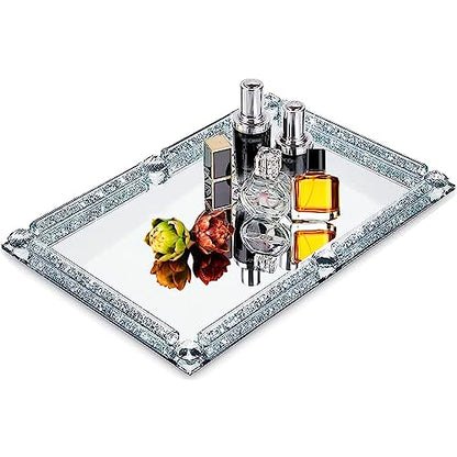 Crystal Glass Tray, 11.8"x7.9" Silver Rectangular Perfume Tray - color: Silver