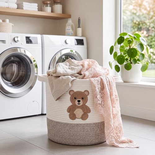 LemonRoad Teddy Bear Basket 14"x14", Baby Laundry Basket with Handles