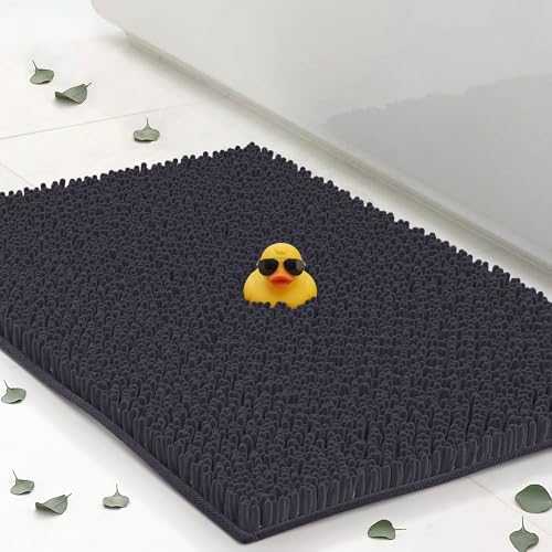 Small Chenille Bath Mats 22"x14", Plush Absorbent Bath Mats Quick Dry, Soft & Machine Washable, Non Slip Carpet for Bathroom, Thick Bathroom Rugs, Shower Restroom Rug Mat, Alfombras De Bano, Bathrugs - color: Black, size: 22" x 14" (Rectangular)