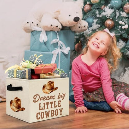 Western Cowboy Nursery Storage Bins Box with Handles, Dream Big Little Cowboy Country Western Laundry Basket Hamper Collapsible Clothes Toys Organizer for Kids Boys Bedroom Bathroom - color: Western Nursery