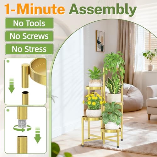 iDavosic.ly Plant Stand Indoor Outdoor, 5 Tier Metal Corner Shelf, Gold - color: Gold, size: 5 Tiers