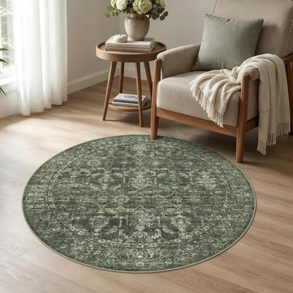 3ft Round Washable Office Rug Non-Slip Retro Dark Green Throw Carpet - color: Dark Green, size: 3' (Round)