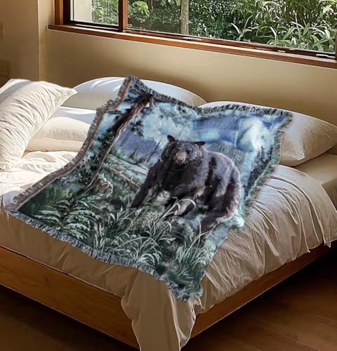 Bear Lodge Jacquard Woven Tapestry Throw Blanket 50"x60" - color: Bear