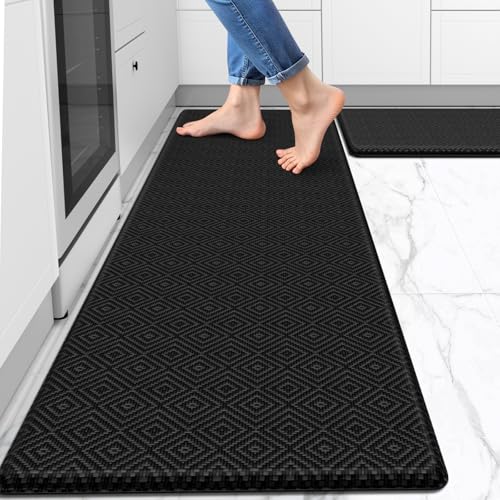 Kitchen Mat 2PCS Kitchen Rugs Cushioned Anti-Fatigue Rug Standing Desk Mat - color: Black, size: 59"L x 17.3"W x 0.5"Th