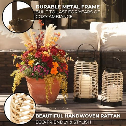Natural Rattan Boho Lanterns - Handcrafted Chic Farmhouse Decor for Home