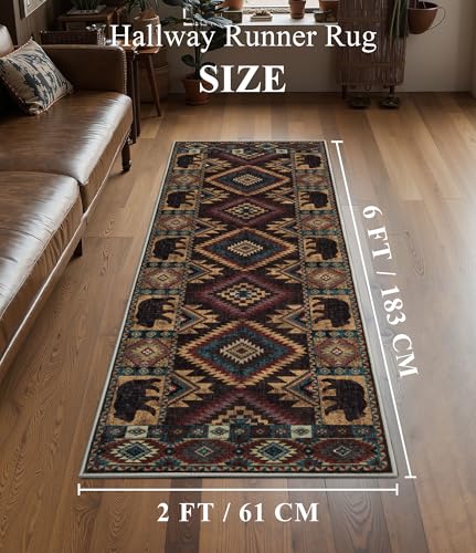 YIHOUSE 세탁 가능한 웨스턴 캐빈 러너 러그 2x6 복도 - color: 곰, size: 2피트 x 6피트