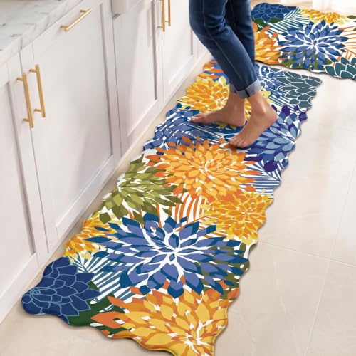 ZonLi Kitchen Mats for Floor 2PC Anti Fatigue Kitchen Rug Non Slip Washable - color: Blue Green, size: 17.3"x30"+17.3"x59"inch