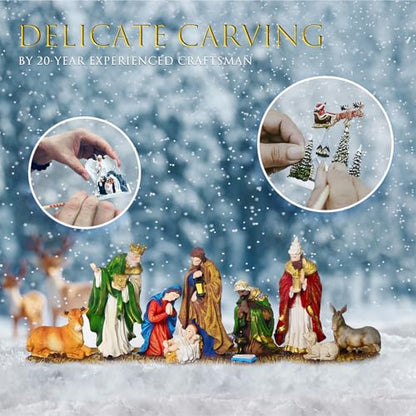 Premium Nativity Christmas Lantern, 11.5" Lighted Snow Globe with Mary Joseph Baby Jesus Scene, Musical Water Lantern with 8 Songs, 6H Timer, USB & Battery Powered, Religious Holiday Decor Gift - color: Gold 31