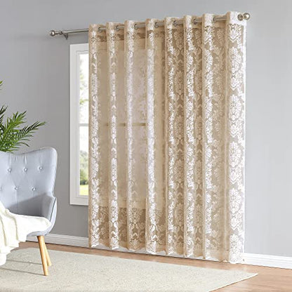 LinenZone 102 x 84 Lace Linen Patio Door Curtains. (Fiona, 102 x 84 Linen) - color: Linen, size: 102"W x 84"L (Pack of 1)