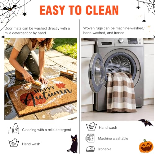 2-Piece Fall Front Door Mat Set, Coir Mat & Brown White Buffalo Plaid Mat - color: Brown and White