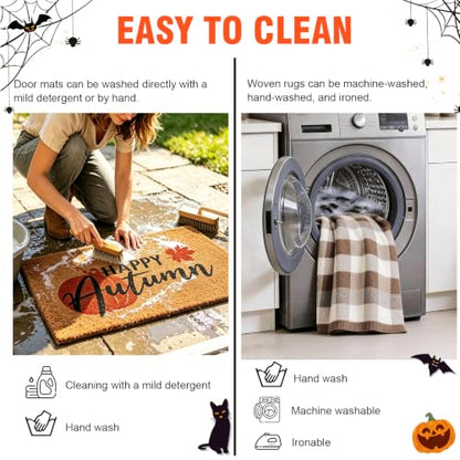 2-Piece Fall Front Door Mat Set, Coir Mat & Brown White Buffalo Plaid Mat - color: Brown and White