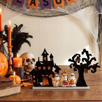 Smile Halloween Wooden Standing Decor Set Ghost Haunted House and Tree - style: Halloween Tree