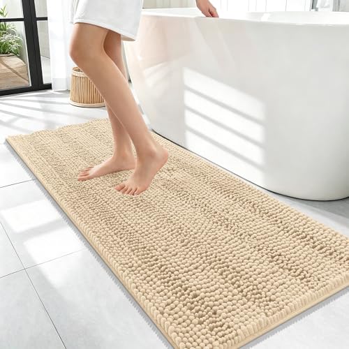 OLANLY Thick Bathroom Runner Rugs 47x17, Soft Chenille Bath Rugs, Beige - color: Beige, size: 47" X 17"
