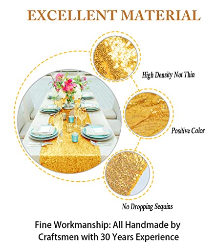 ShinyBeauty Sequin Table Runner Gold 12x72 Inch Glitz Metallic Table Cover Tassel Birthday Party Supplies Gold Sequence Table Linens Runner for Holiday Events - color: Gold, size: 12x72