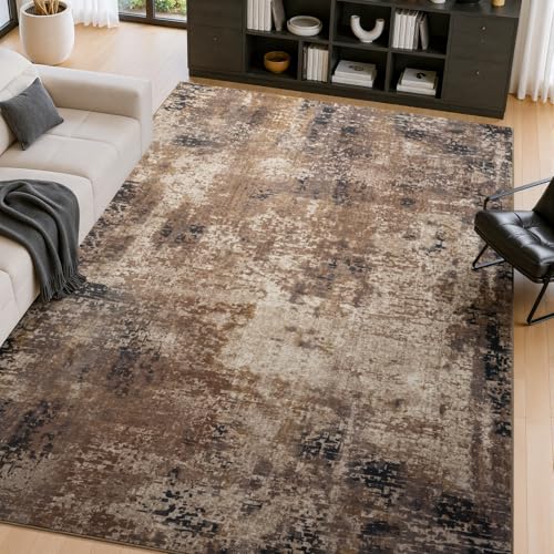Merelax 5x7 Brown Red Washable Area Rug Non-Slip Faux Wool Abstract Rug - color: Brown Red, size: 5' x 7'(60''x84'')