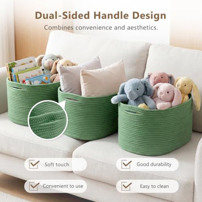 ECDYQXVU 15x10x9 Inch Woven Cotton Rope Storage Basket, 2 Pack - color: Green, size: 2 Pack