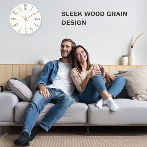 Wall Clock,Battery Operated,Modern Minimalist Design for Living Room, Office, Kitchen, Bedroom, and Bathroom - Silent Non-Ticking, Stylish, and Perfect for Any Room - White, 12 Inch