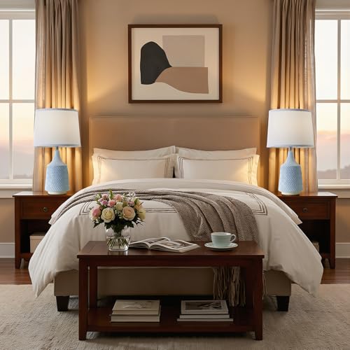 Sky Blue Ceramic Table Lamps Set of 2, 18.5" Modern Bedside Lamps for Night Stands, Classic Small Lamps for Living Room End Tables, Farmhouse Boho Lamp for Bedroom Office, LED Bulbs Included - color: Sky Blue