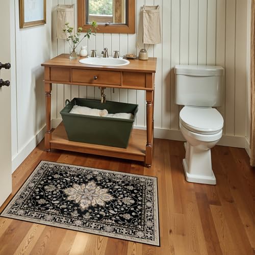 RELEANY Washable Area Rug, Small 2'x3', Black/Neutral - color: Black/Neutral, size: 2' x 3' (Rectangular)