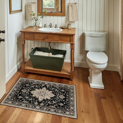 RELEANY Washable Area Rug, Small 2'x3', Black/Neutral - color: Black/Neutral, size: 2' x 3' (Rectangular)