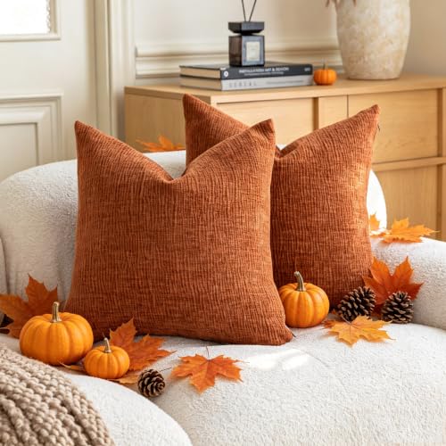 Home Brilliant 26x26 Inch Pillow Covers 2 Pack Fall Throw Pillow Cases for Couch Euro Shams Super Soft Striped Chenille Cushion Covers for Halloween Living Room, 26" x 26" (66cm), Orange - color: Orange, size: 26" x 26" (Pack of 2)